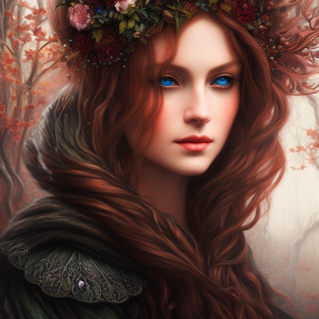 Red-Haired Elf in Tavern, Fantasy Art