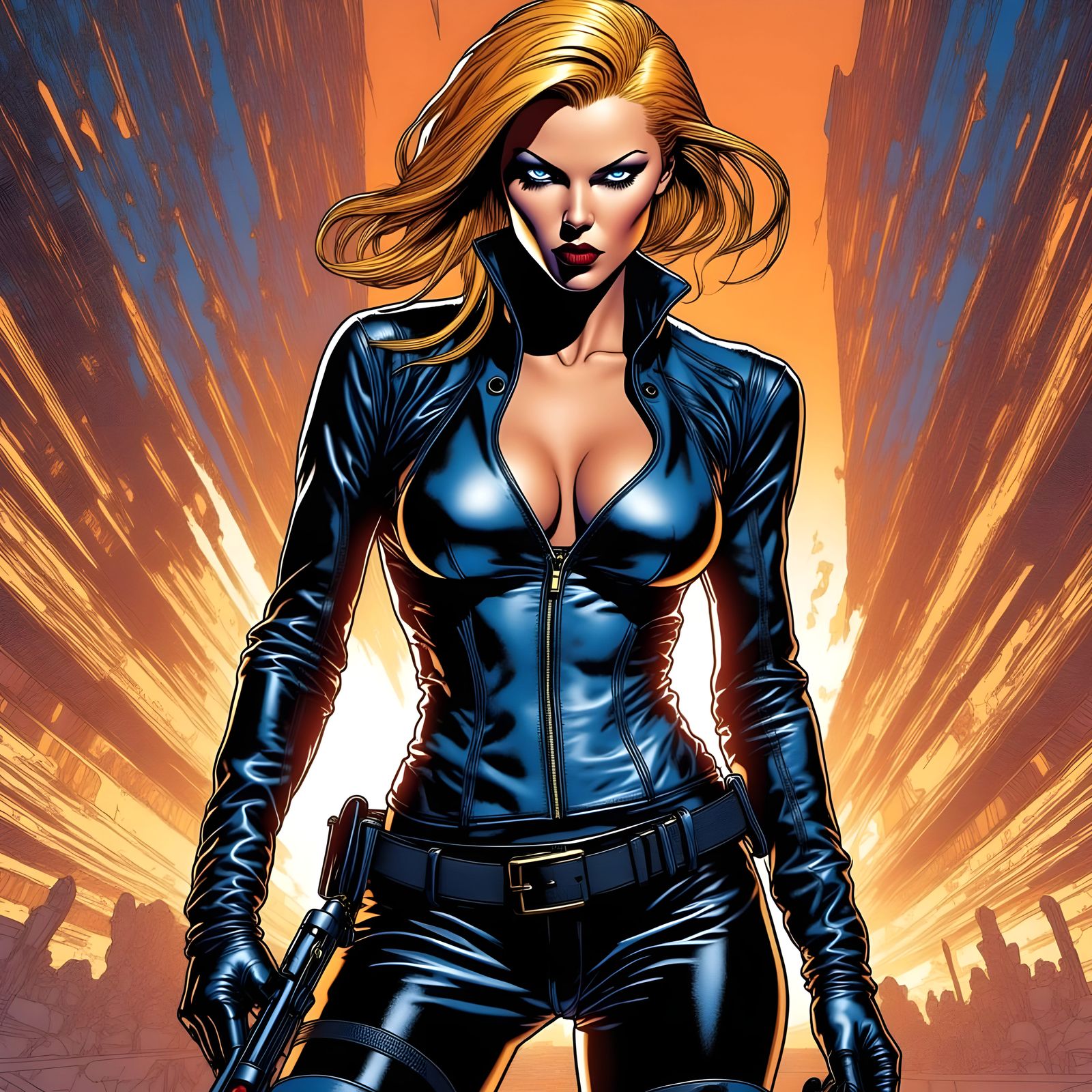 Glamorous Cyberpunk Mercenary in Blue Leather Armor