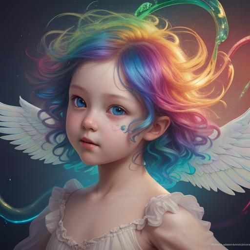 Hyperrealistic Rainbow Cherub in Splash Art Style