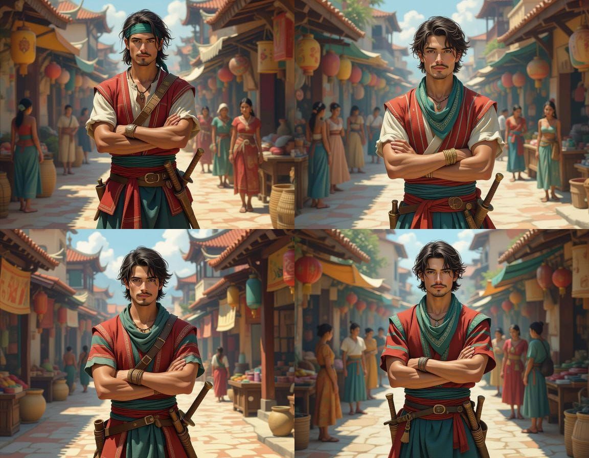 Fantasy Peasant in Bustling Mediterranean-Thai Marketplace