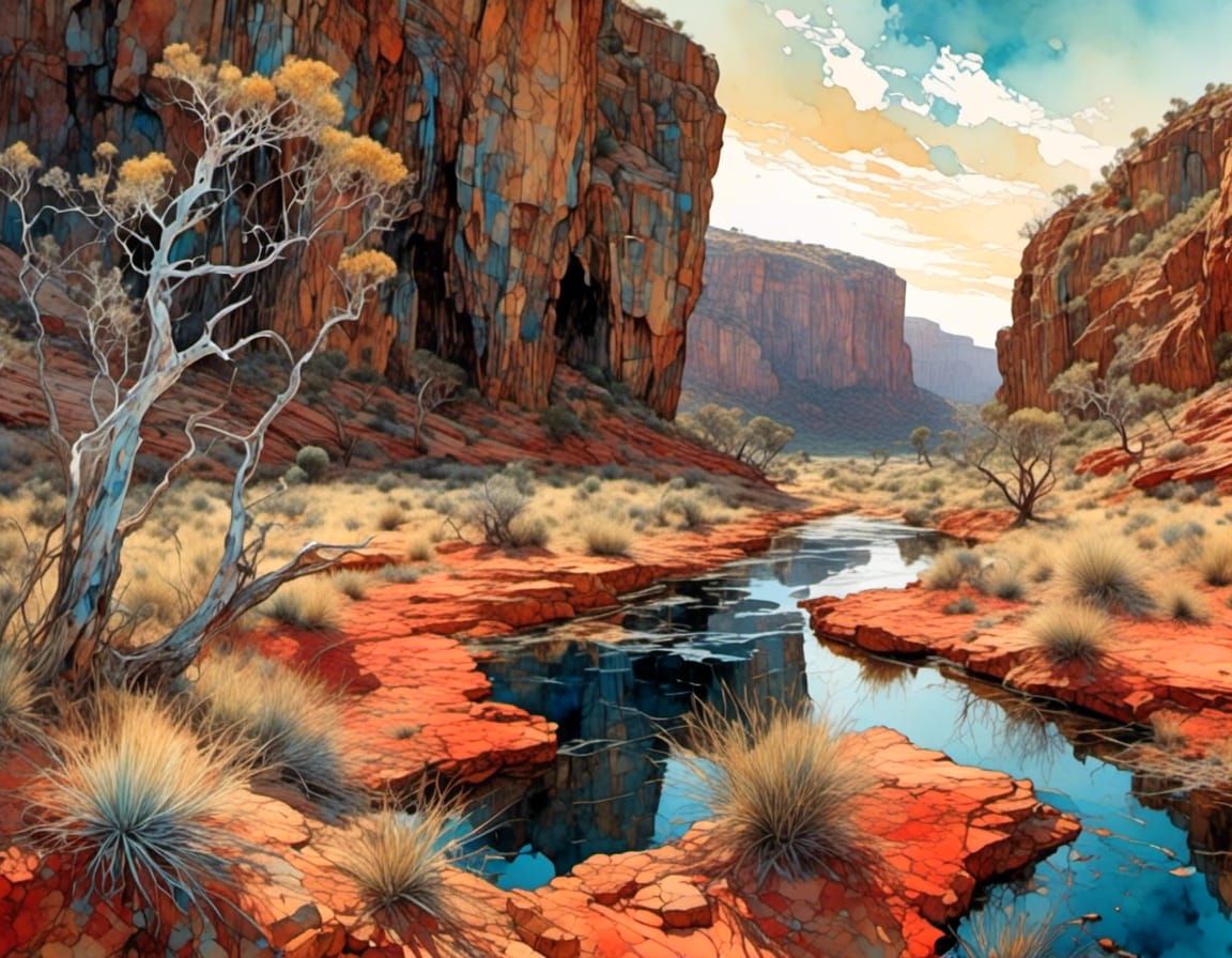 Australian Cliffs and Ghost Gum Landscape