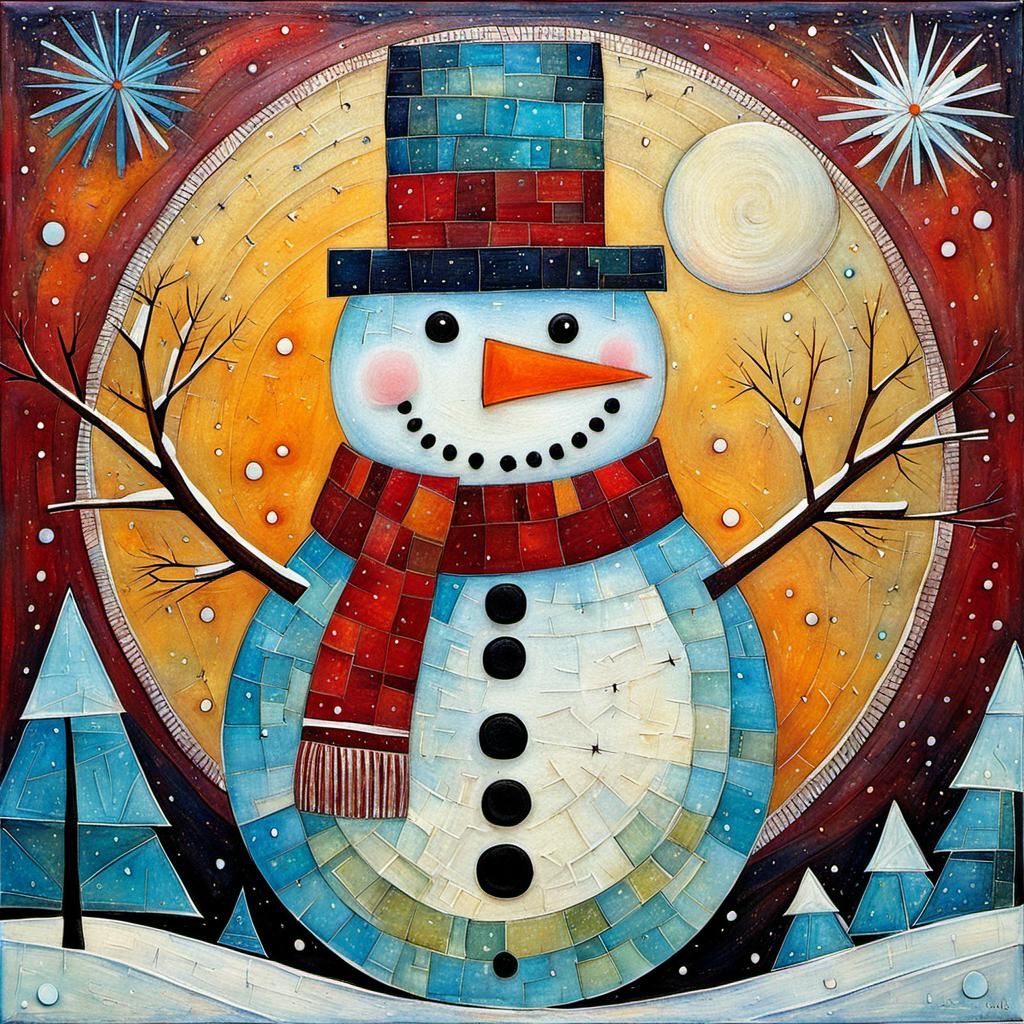 Abstract Snowman Inspired by Klee's Art