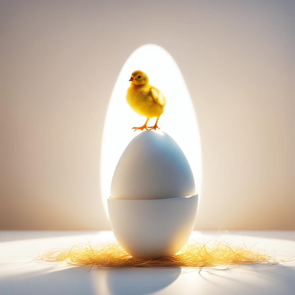 Easter Egg and Chick in Abstract White Room