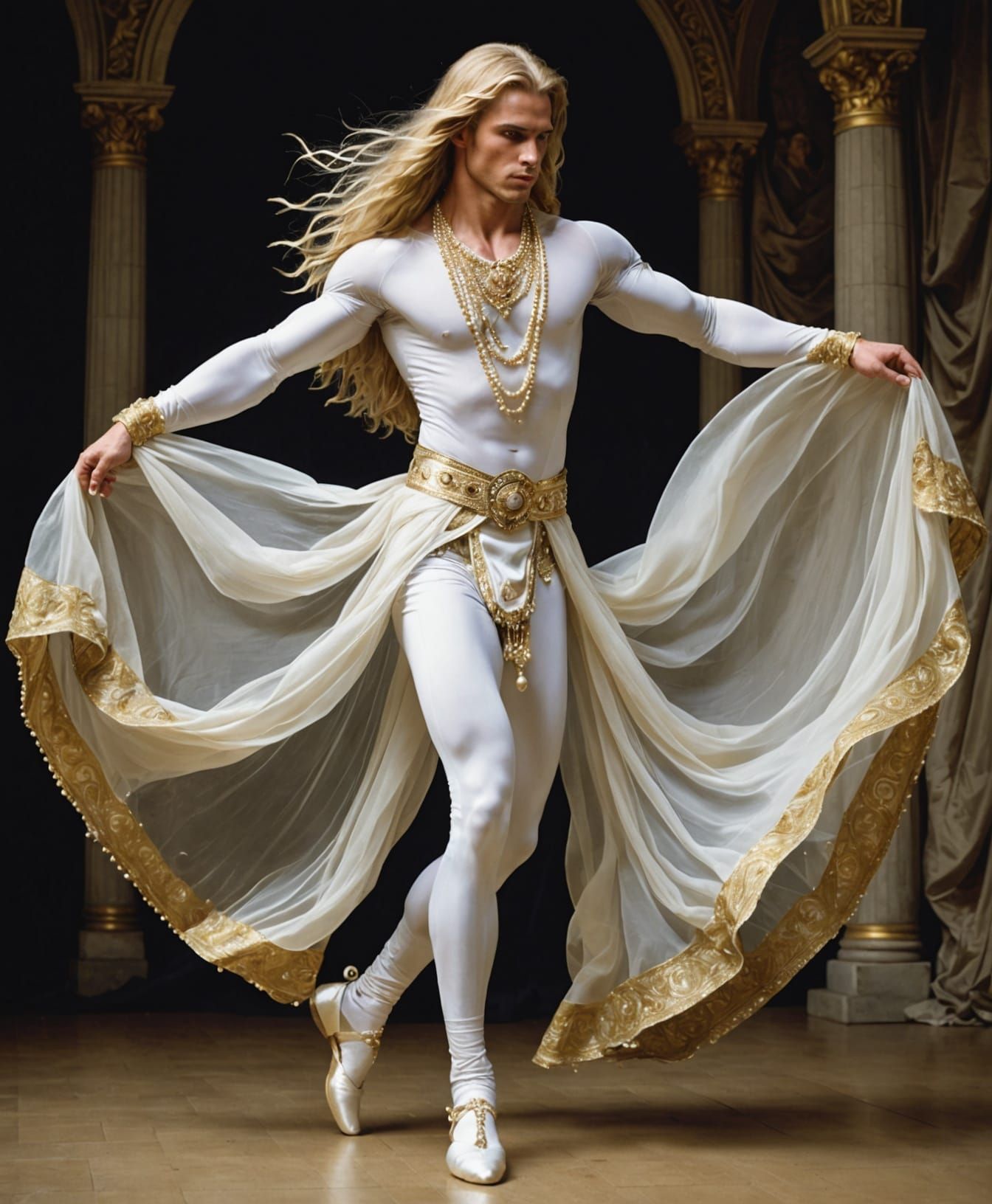 Ethereal Dancer in Opulent Ballroom