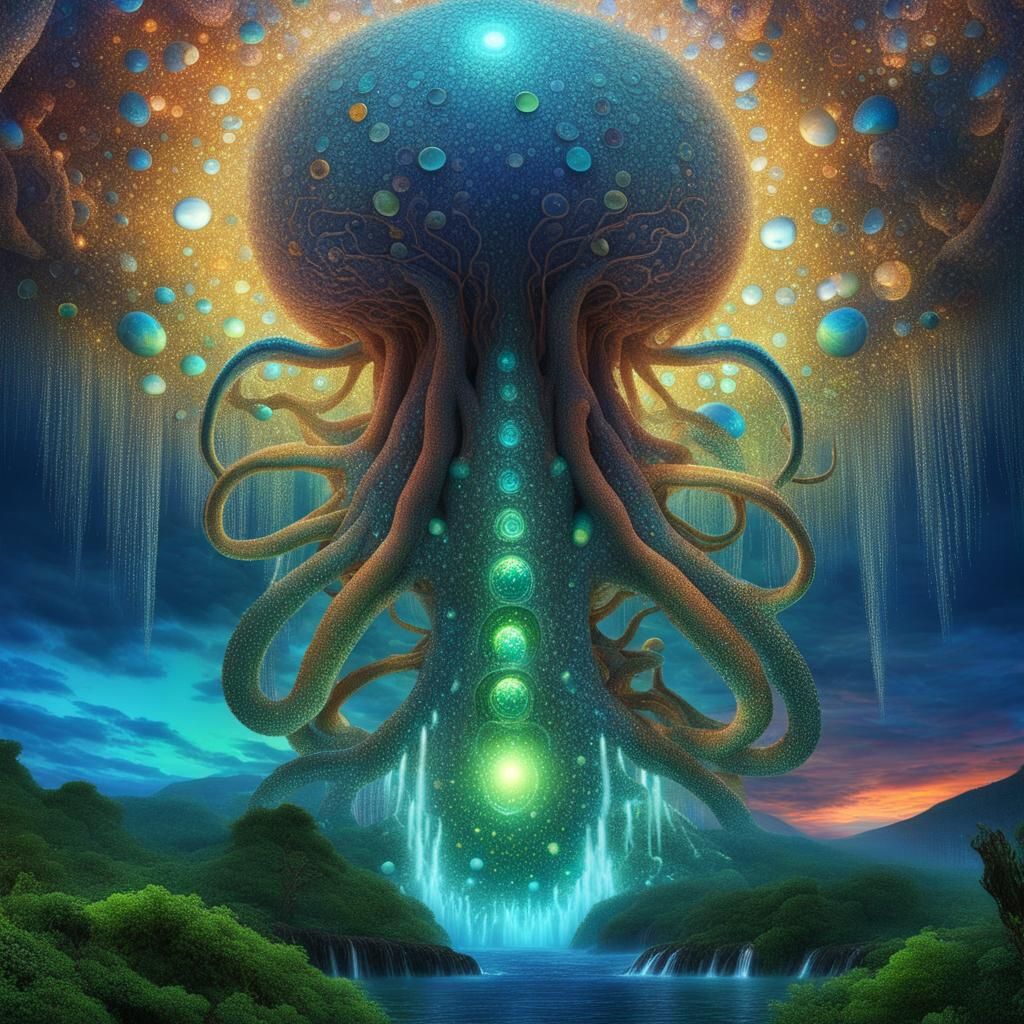 Opalescent Kraken Effigy on Sea Tree