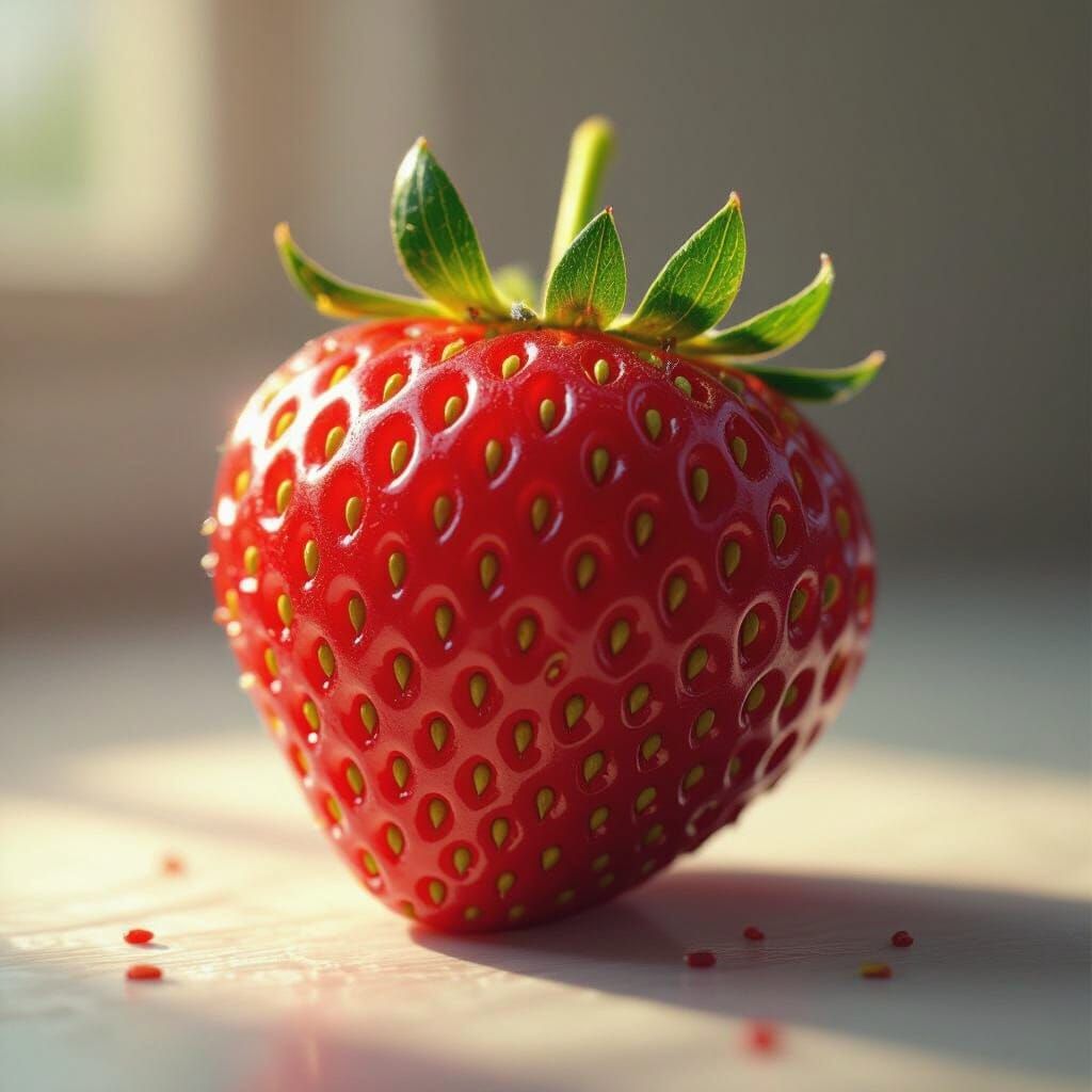 Hyper-Realistic Close-Up of a Strawberry Surface