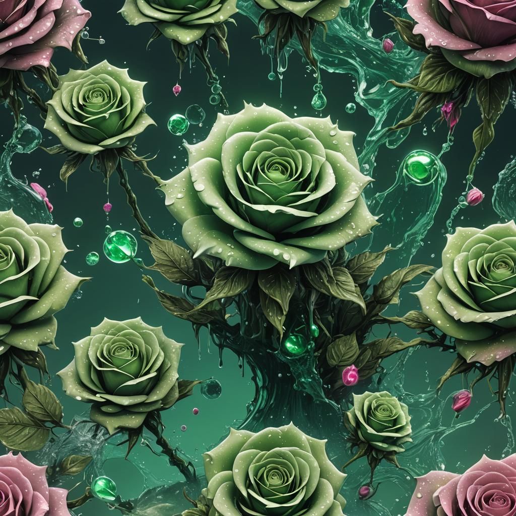 Bioluminescent Sugar Rose in Toxic Green, Detailed Painting