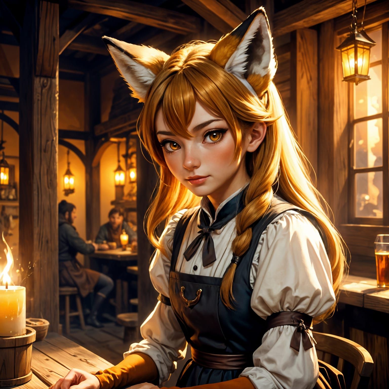 Charming Anime Maiden in Cozy Tavern Setting