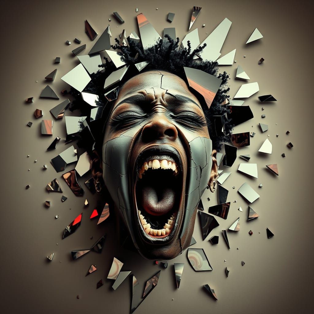 Surreal Punk Goddess Unveiled in Shattered Mirror Shards