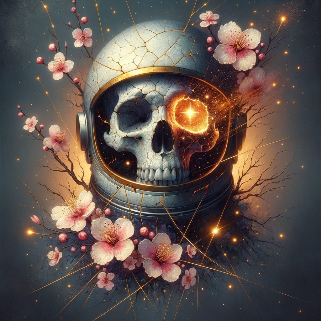 Ethereal Skull Repaired with Starlight and Blossoms