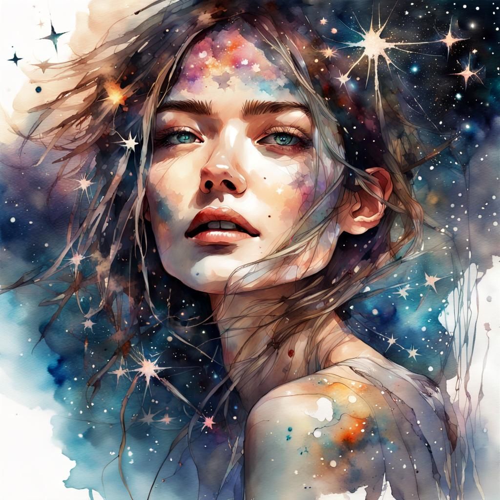 Stunning Star Woman in Digital Watercolor