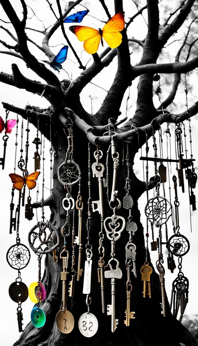 Surreal Shrine Tree with Wind Chime Keys and Rainbow Key
