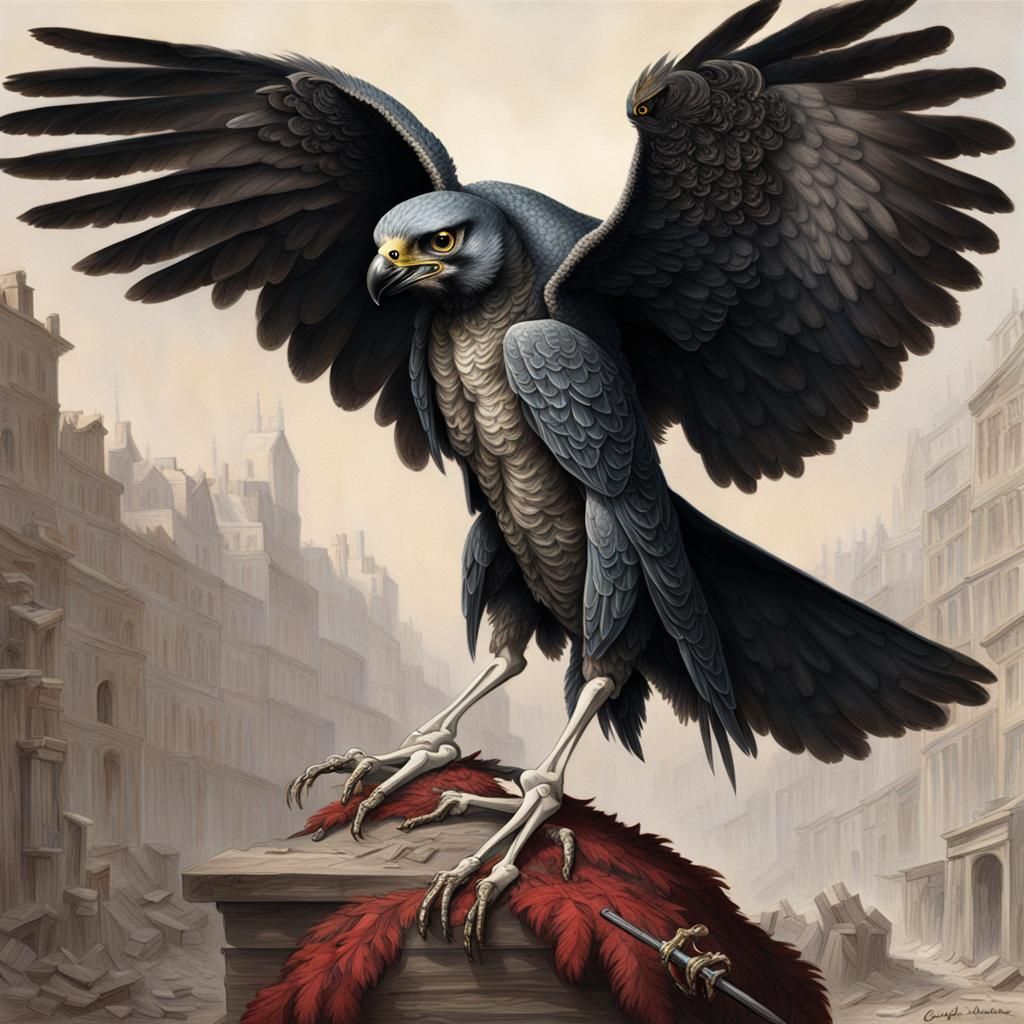 Crystalline Falcon Skeleton in Gothic Horror Style