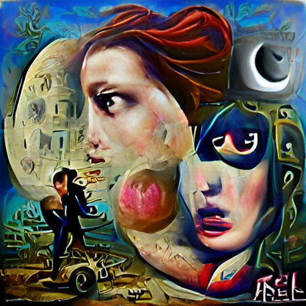 Rebellious Woman Embracing Lost Man Under Moonlight