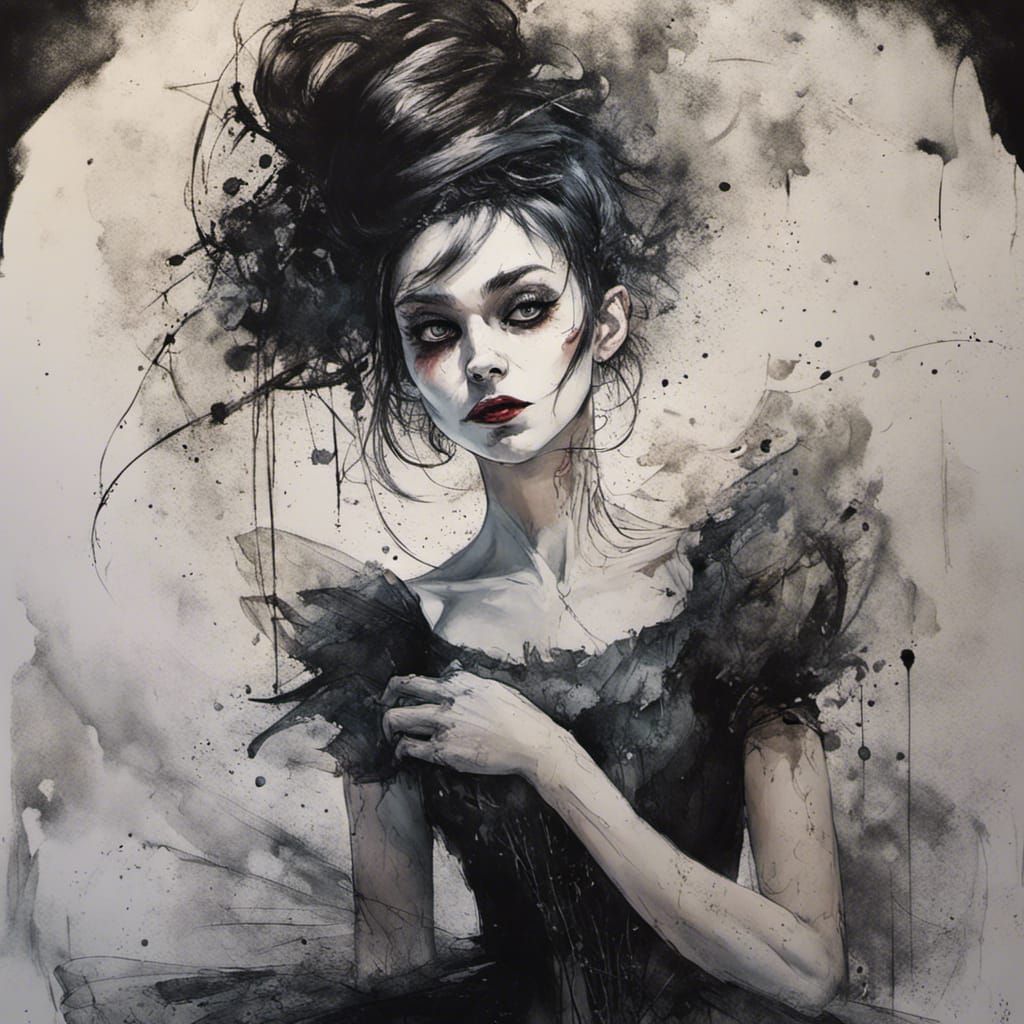 Gothic Ballerina Portrait in Splash Art Style