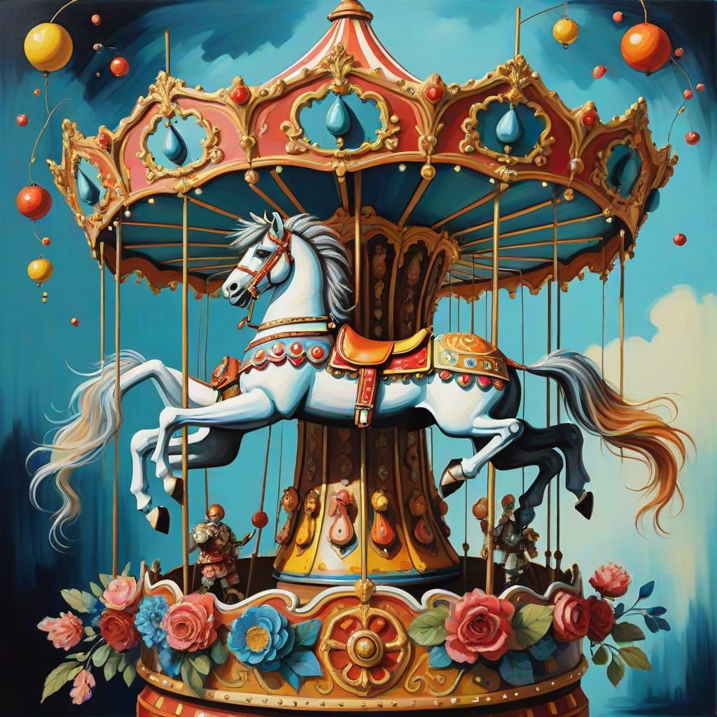 Dreamy Carousel Painting in Arcimboldo Style