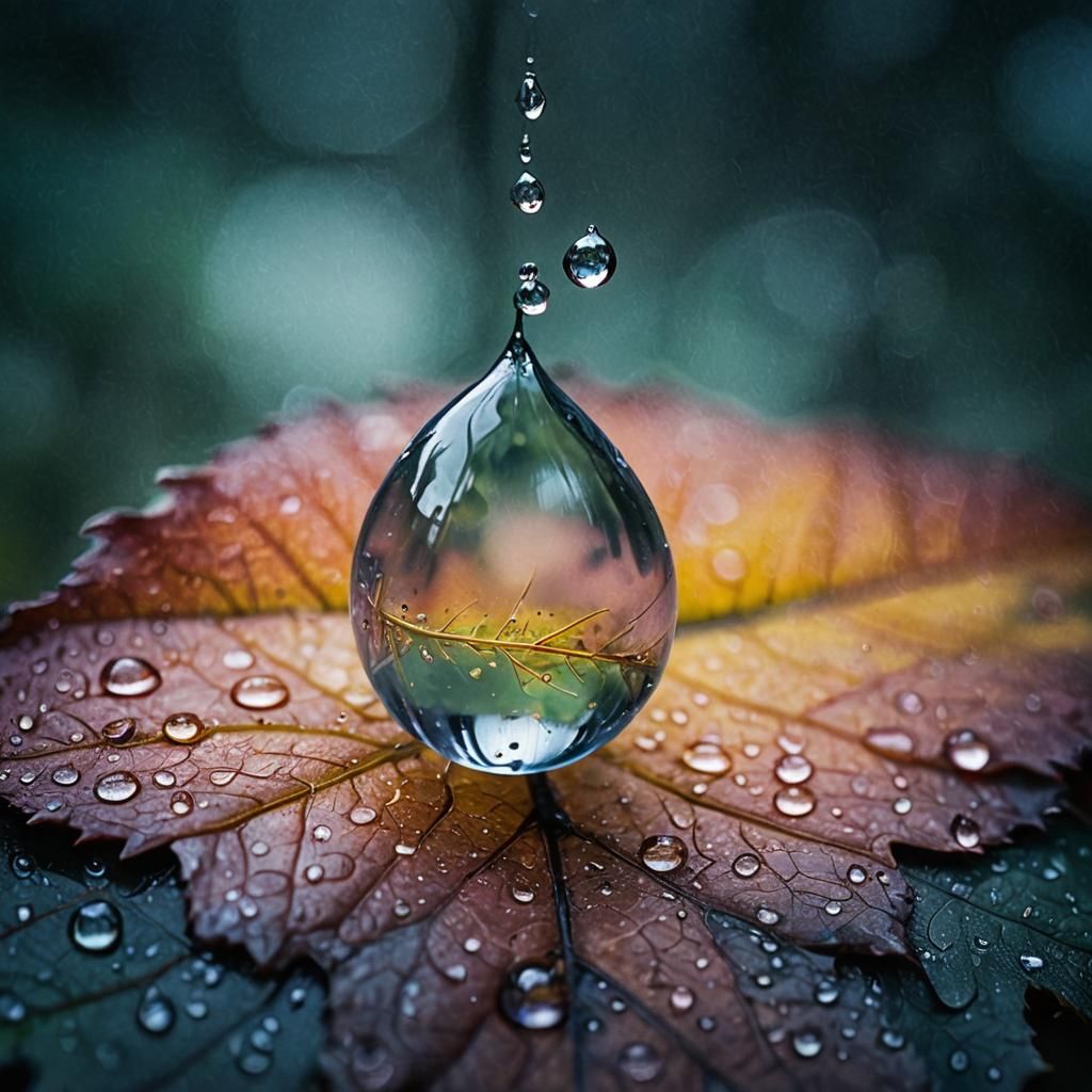Raindrop on Leaf: Macro Photography in Impressionist Style