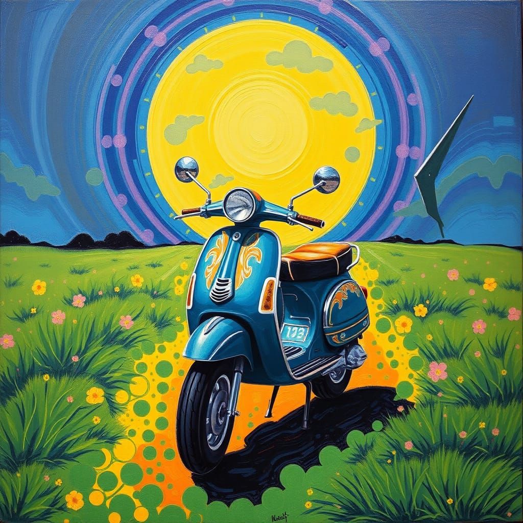 Psychedelic Painting of Mod Scooter Culture