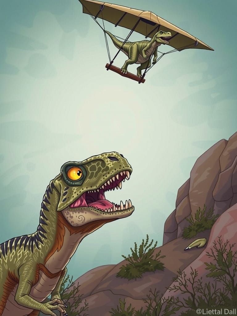 Startled Raptor Sees Flying Tyrannosaurus Rex