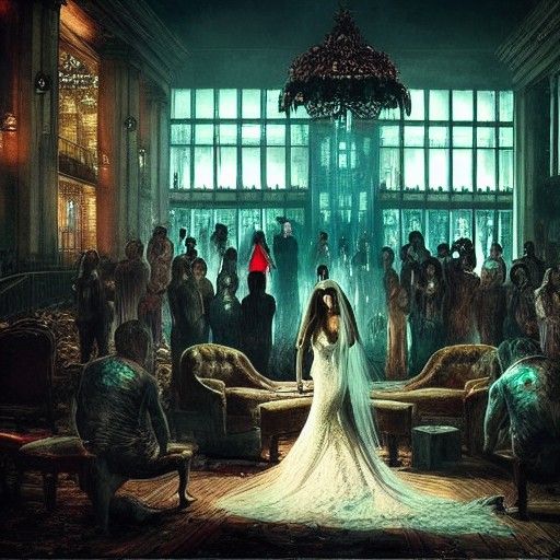 Zombie Bride Plays Piano in Cyberpunk Horror Scene