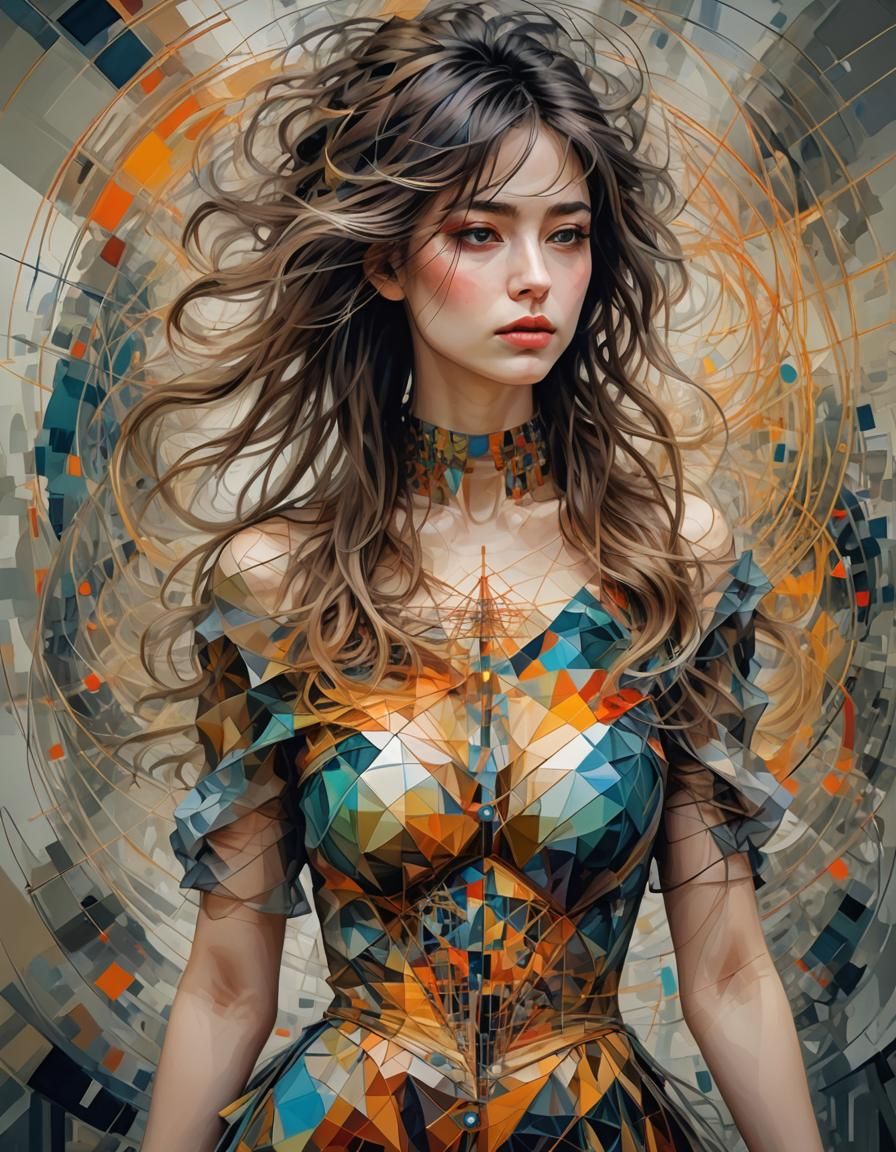 Beautiful Woman with Messy Hair in Impressionist Style