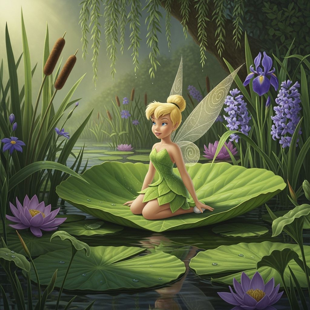 Tinkerbell on Lilypad in Realistic Disney Style