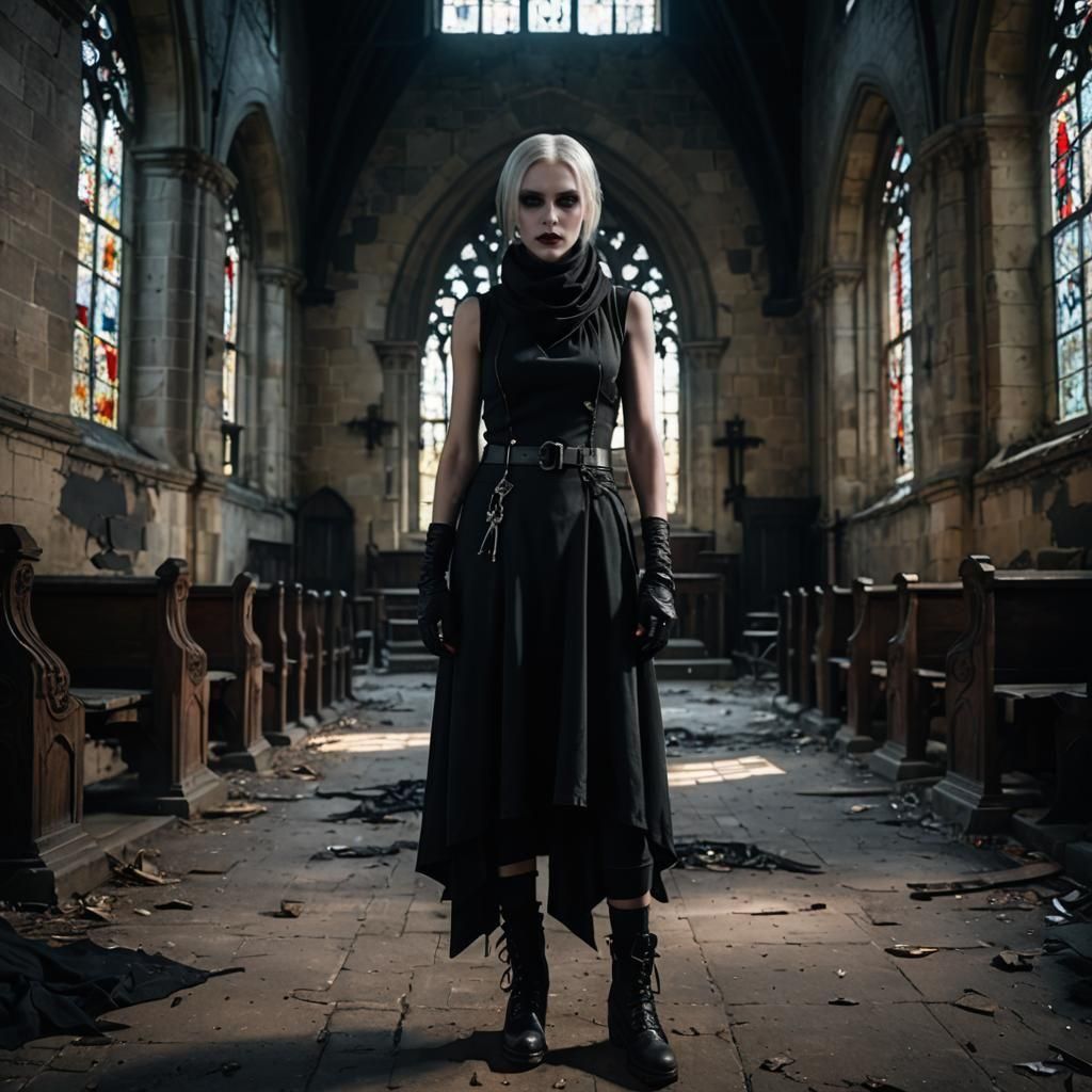 Gothic Vampire Woman in Black: Hyperrealistic Photography