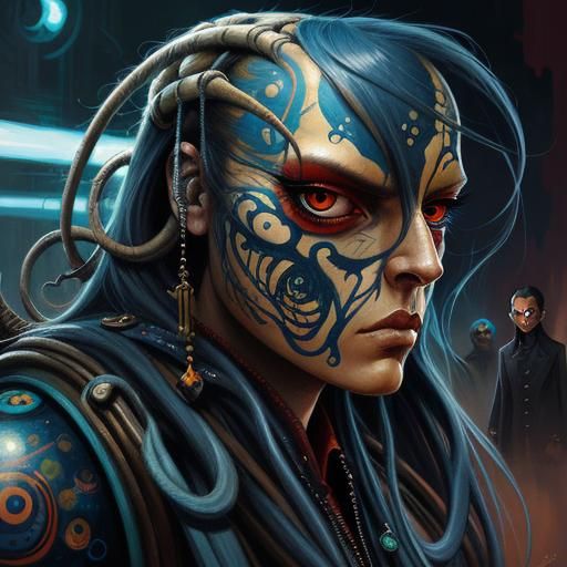 Surrealist Painting of Two Figures with Large Eyes