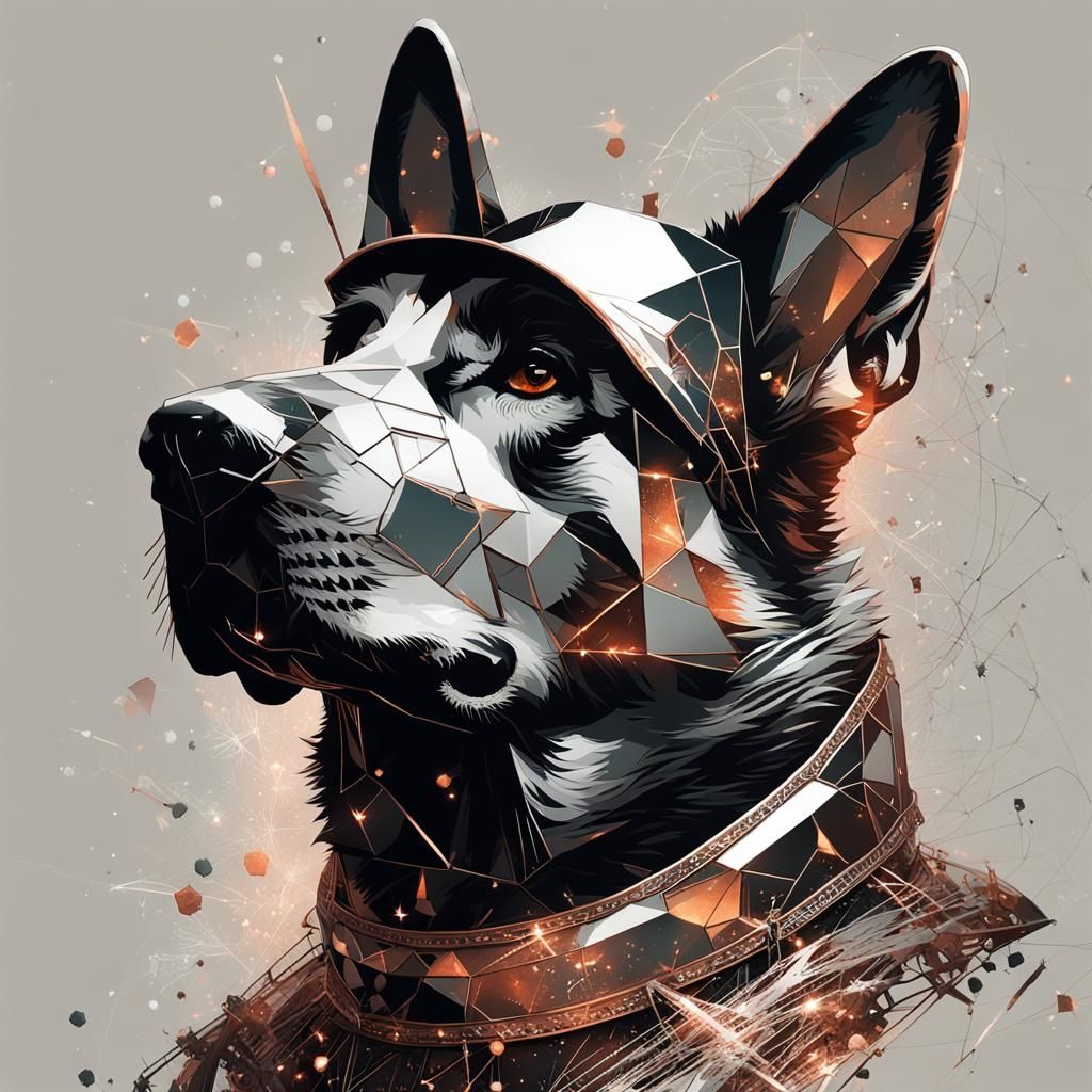 Cyborg German Shepherd with Tophat: Digital Art
