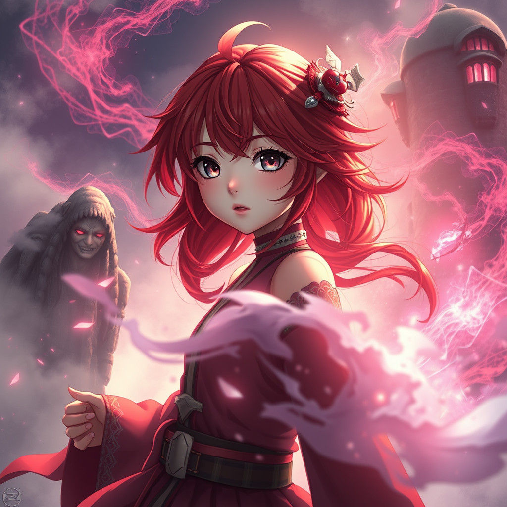 Anime Girl in Dreamlike Landscape, Fantasy Concept Art