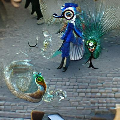 Peacock Masked Lady in Broken Glass