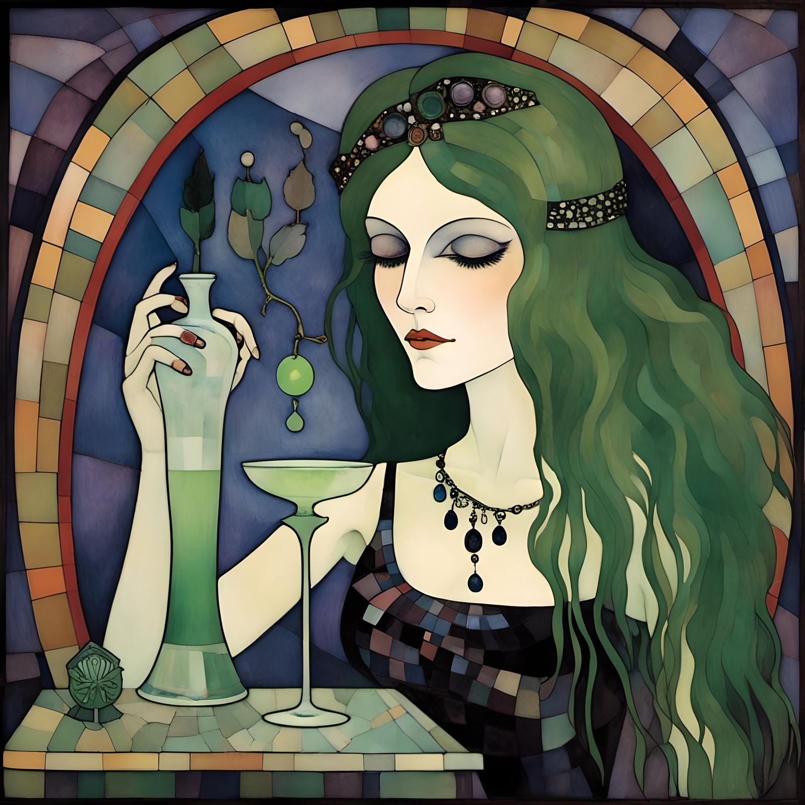 Gothic Absinthe Portrait of Vampiric Woman