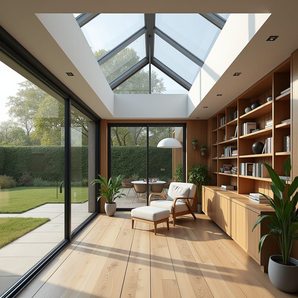Serene Conservatory with Panoramic Views and Cozy Library
