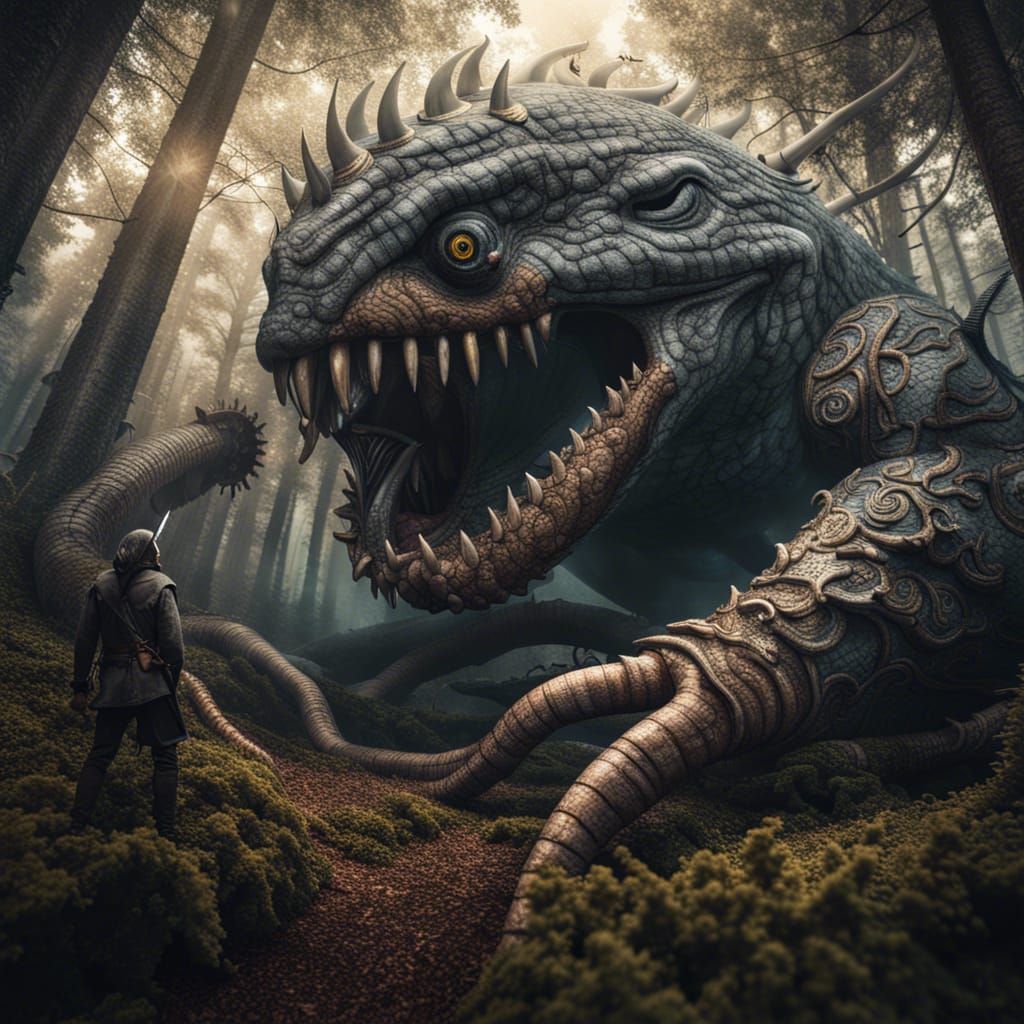 Epic Leviathan vs. Beholder Battle in Forest