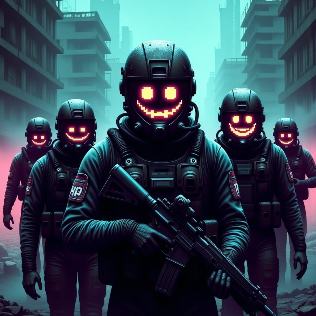 SWAT Squad Marches Through Technocore Cityscape