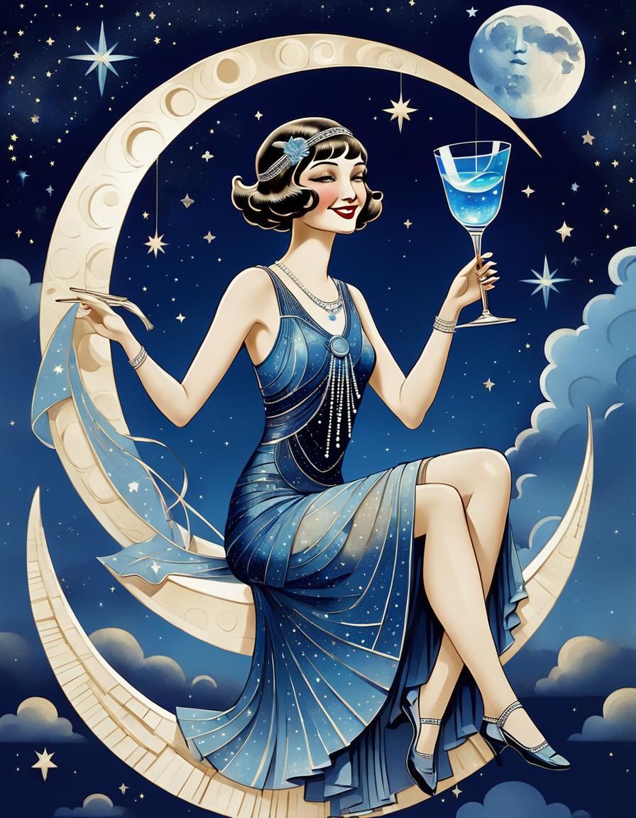 Art Deco Flapper on the Moon