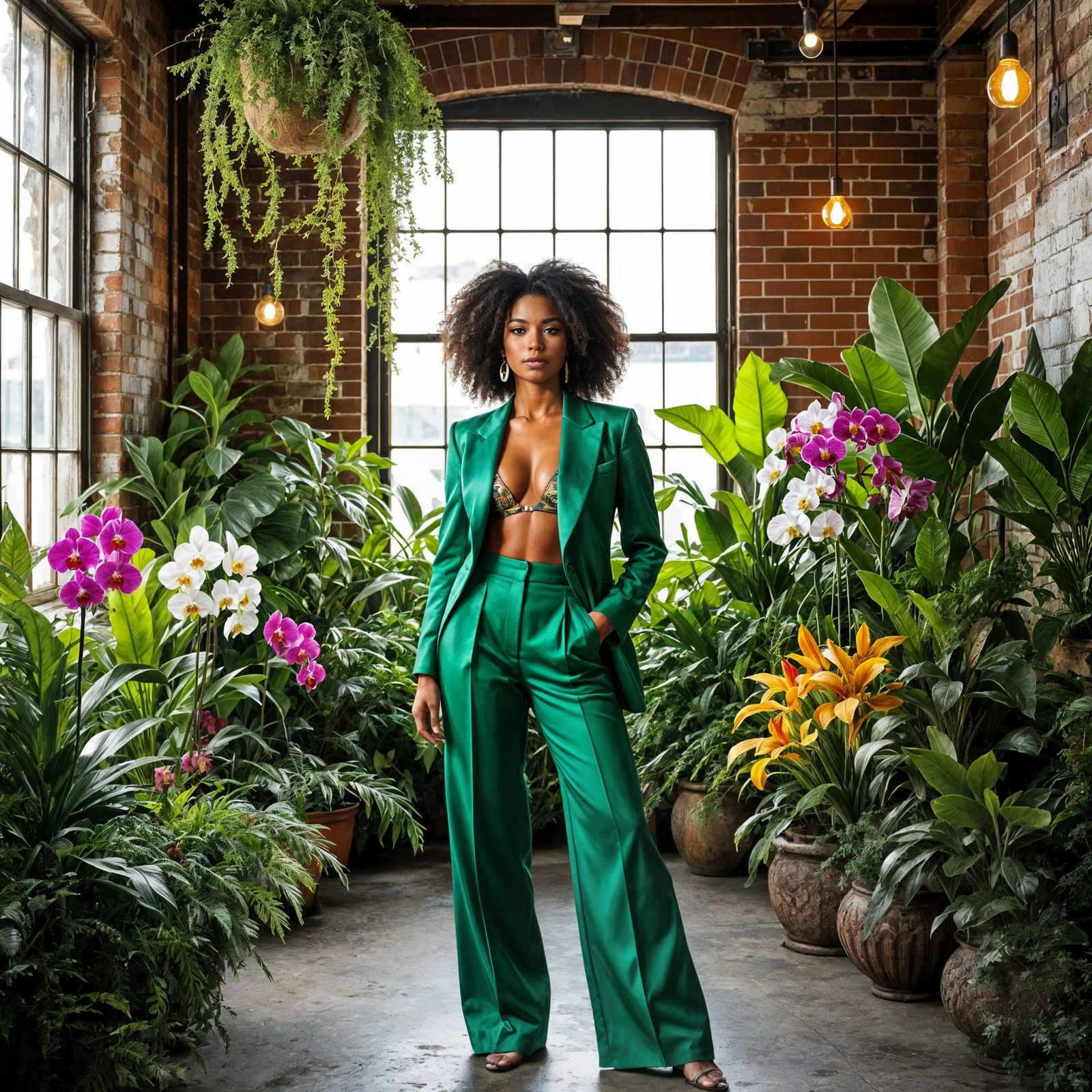 Empowered Woman in Tropical Warehouse, Kehinde Wiley Style