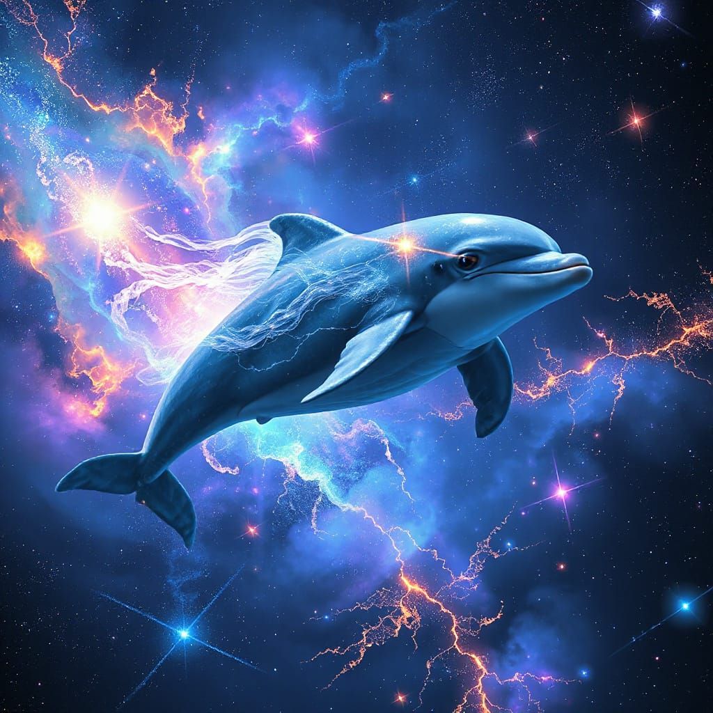 Magical Dolphin in Cosmic Nebula