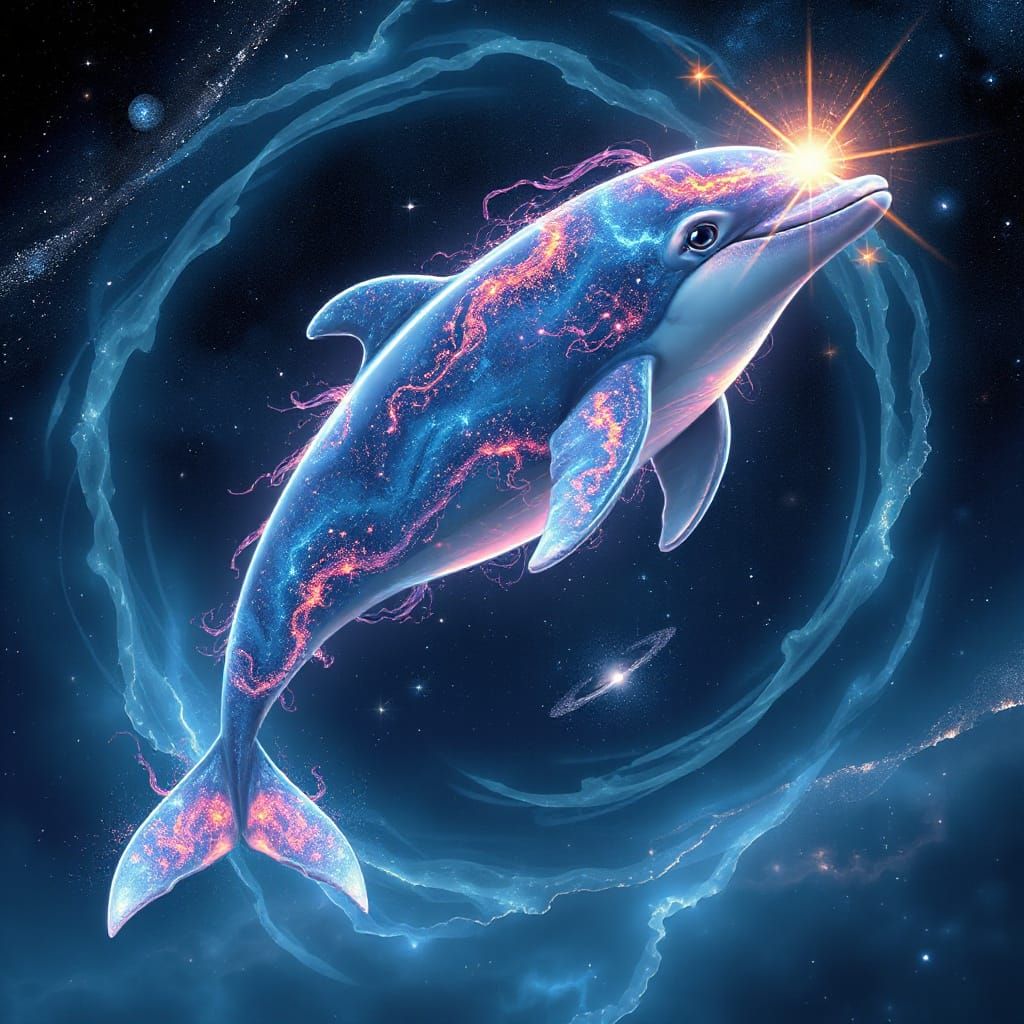 Majestic Cosmic Dolphin Amidst Starlight Nebula