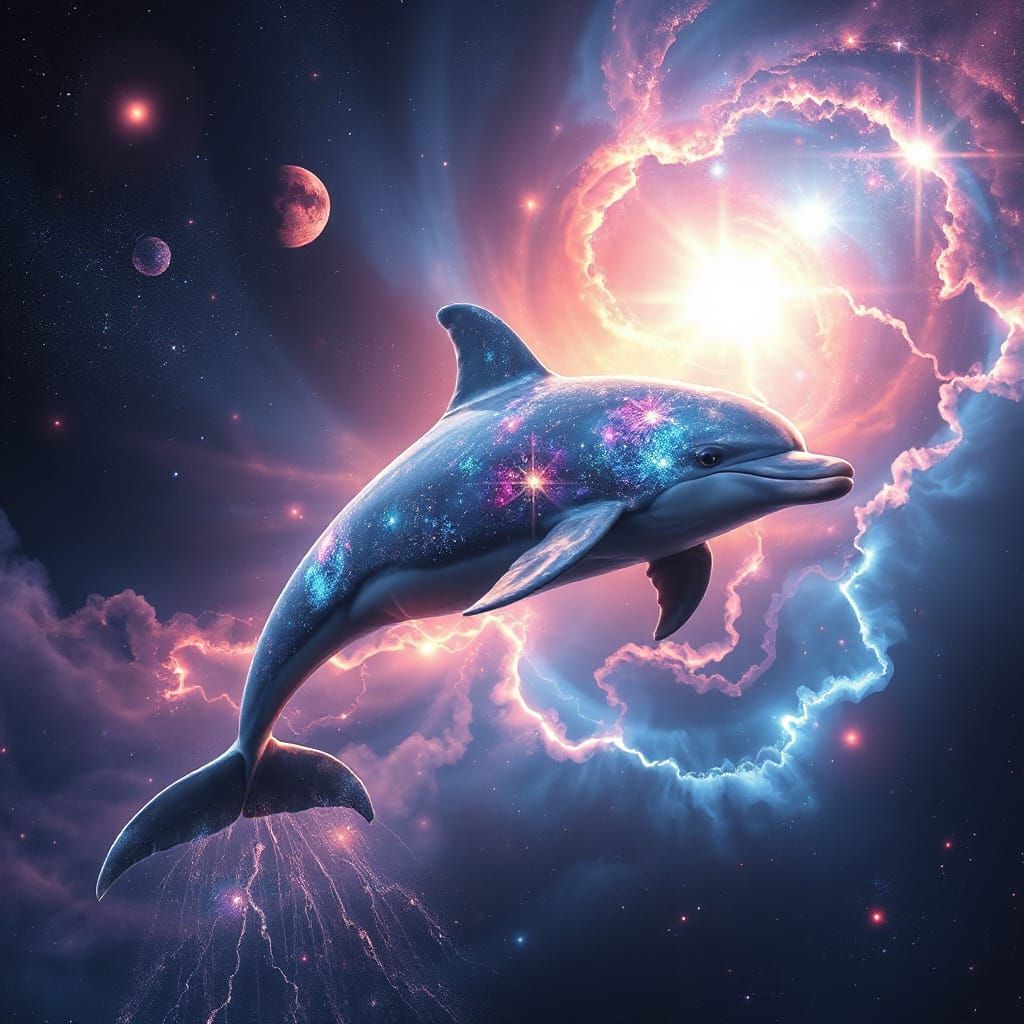 Magical Dolphin in Cosmic Nebula Art