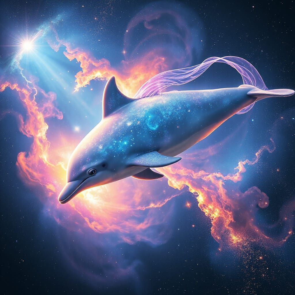 Majestic Cosmic Dolphin in Nebula
