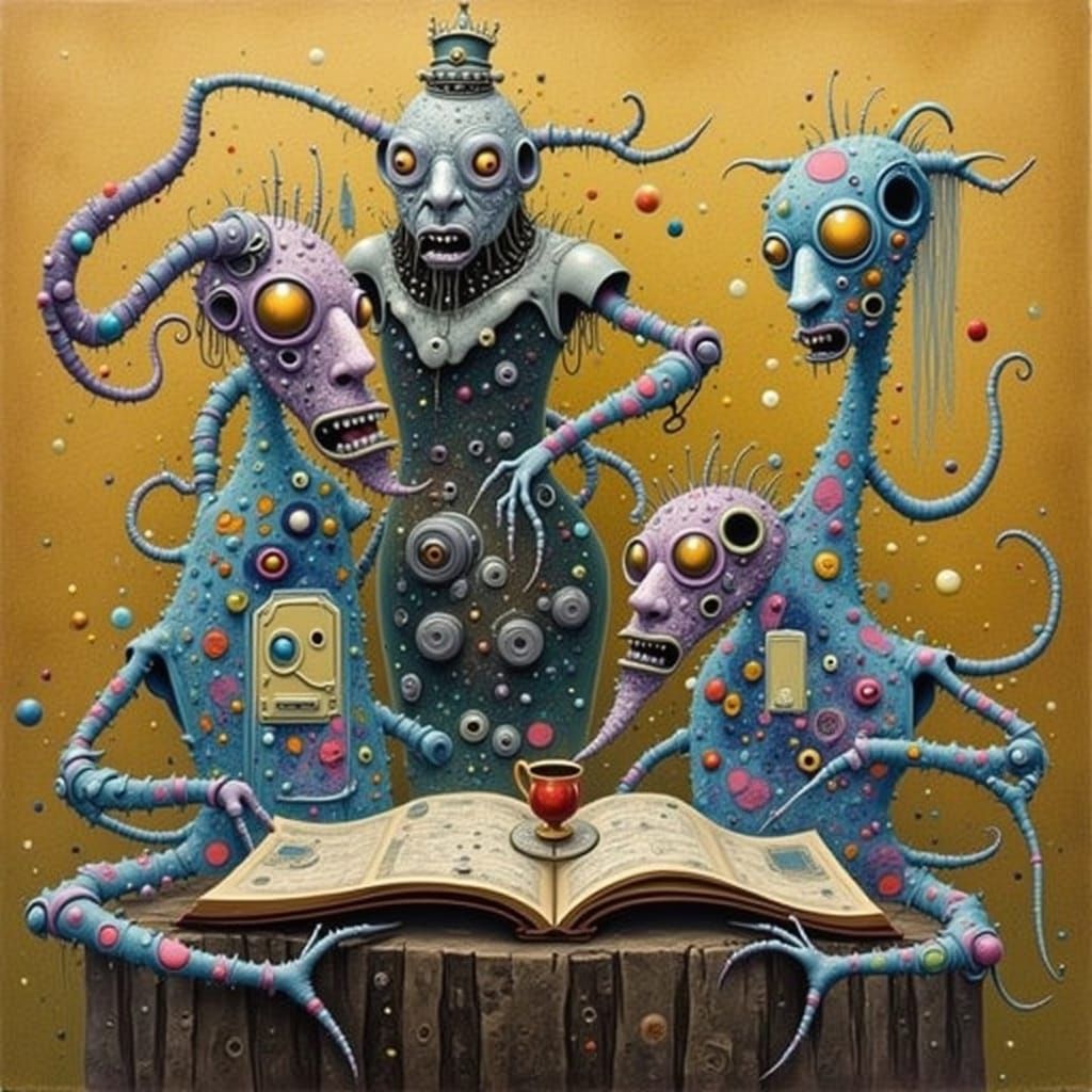 Warlock Uncles in Holographic Biopunk Style