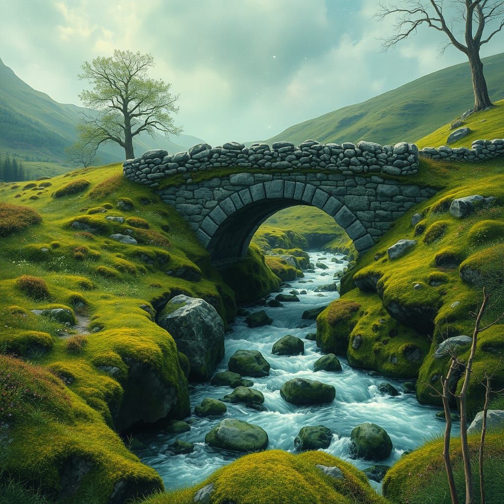 Moorland Stone Bridge in Visionary Art Style