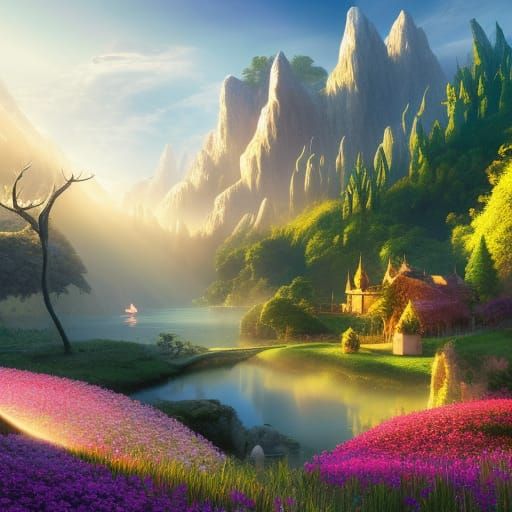 Luminescent Fantasy Landscape in Vivid Colors