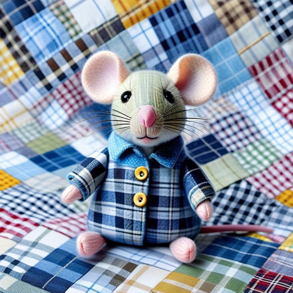 Hyperrealistic Patchwork Plaid Chibi Mice