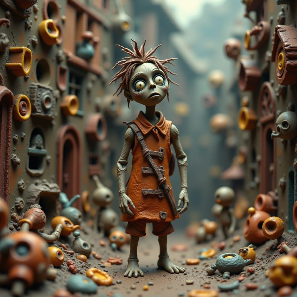 Claymation Figure in a Vibrant Clay World