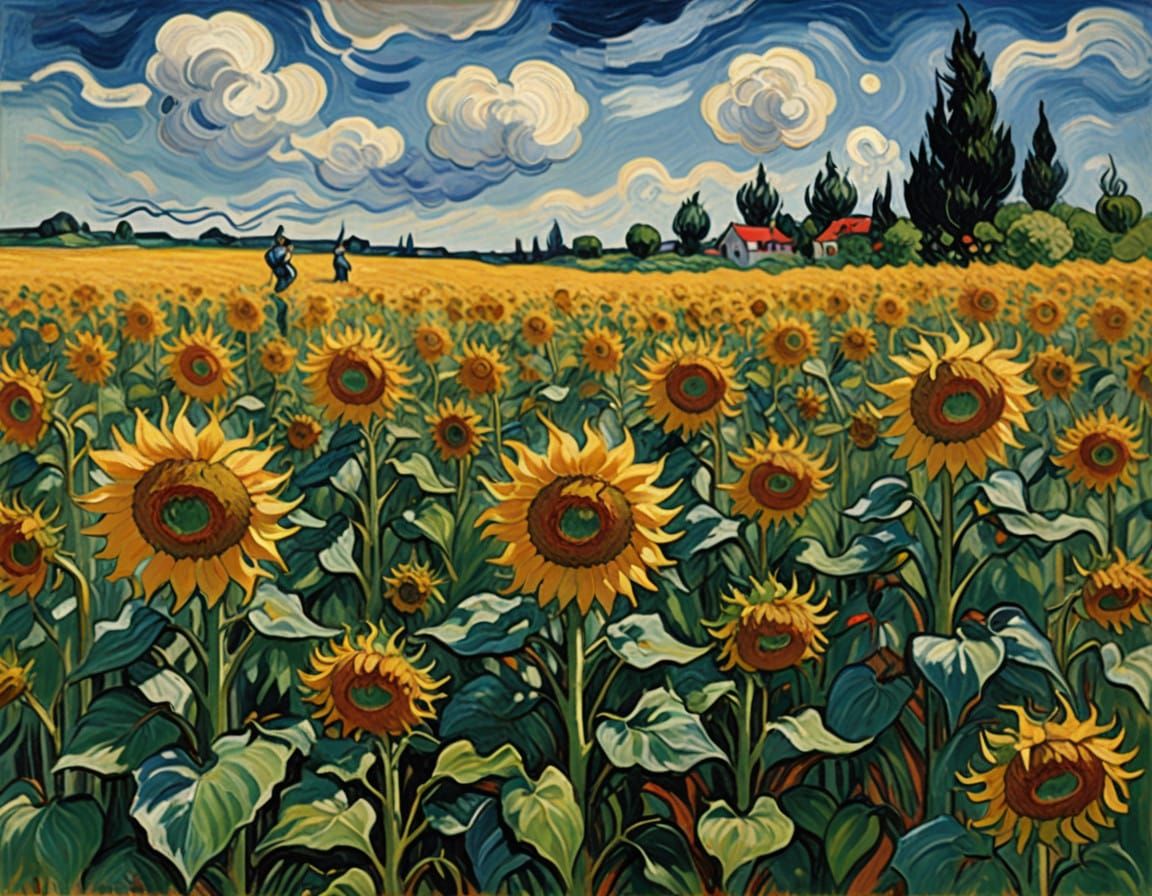 Sunflowers in Vibrant Post-Impressionist Style