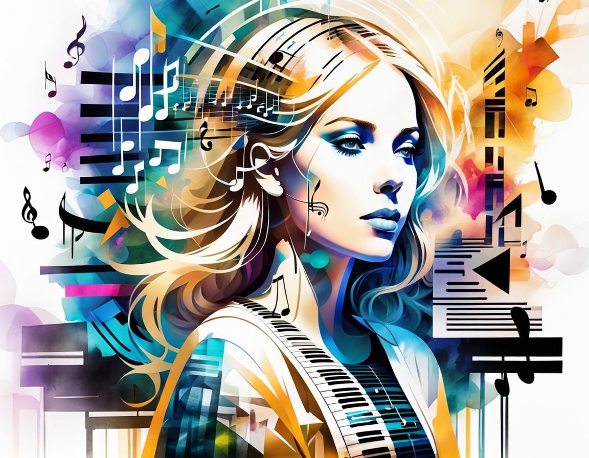 Blonde Girl's Musical Maze: Double Exposure in Neocubism