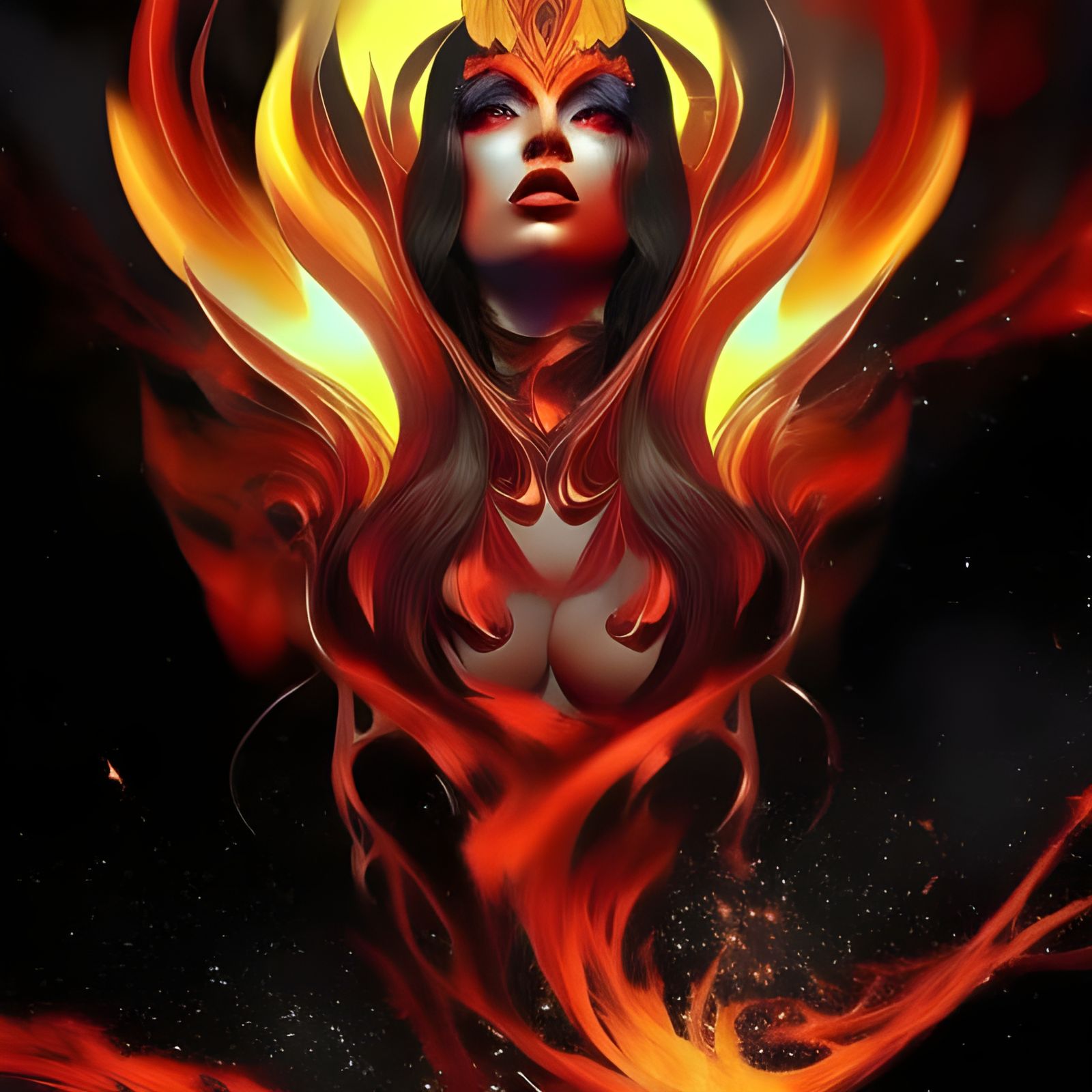Demonic Woman Engulfed in Flames, Digital Art
