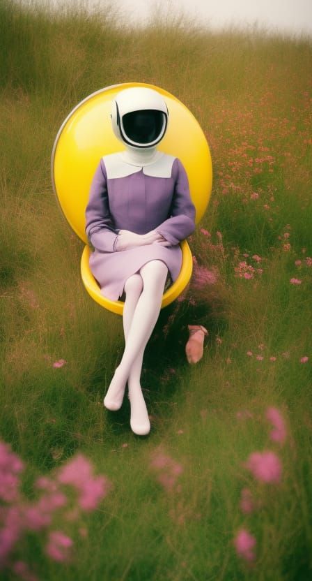 Attractive Woman in Space Helmet with Flowers